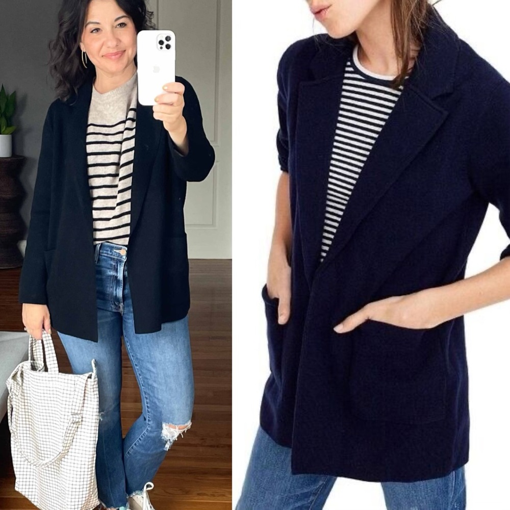 JCrew Navy Open-Front Knit Cardigan Blazer